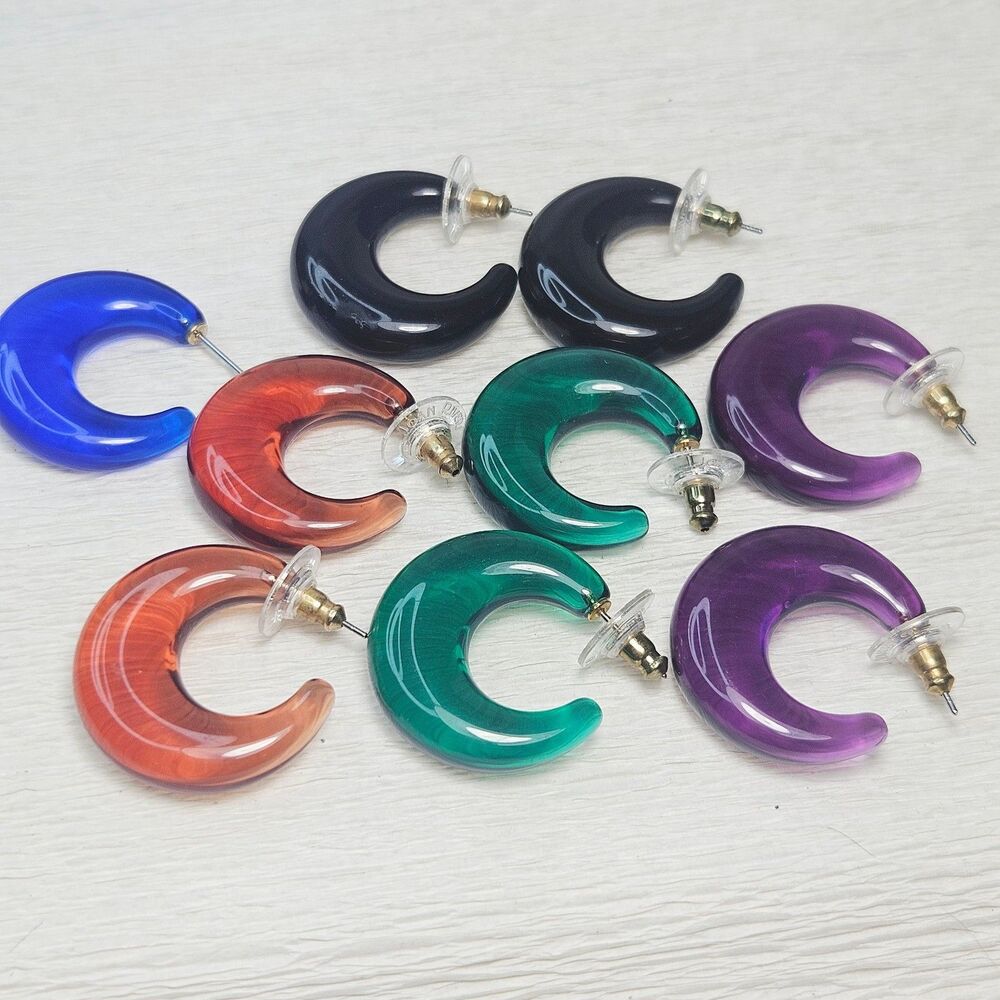 Joan Rivers 4 Pr Clear Puffy Hoop Earrings Green Black Purple Brown - Picture 6 of 12